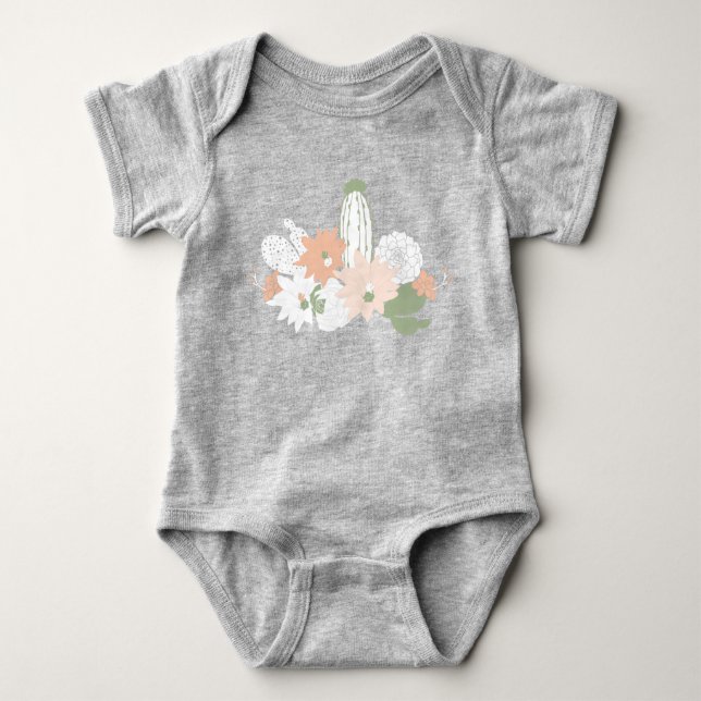 Playful Cacti Cactus Peach Green Floral Motifs Baby Bodysuit (Front)