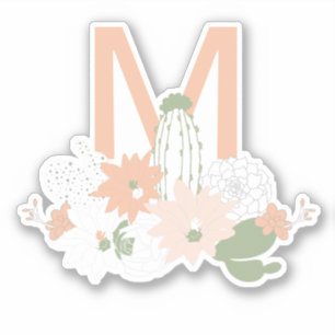 Playful Cacti Peach Green Floral Print Monogram