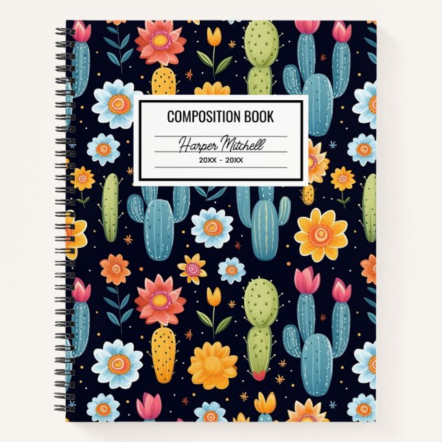Playful Cactus Pattern Composition Notebook (Front)