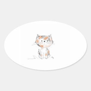 Playful Calico Kitten Oval Sticker