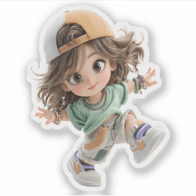 Playful Cap Girl – Premium Chibi Art Sticker (Front)