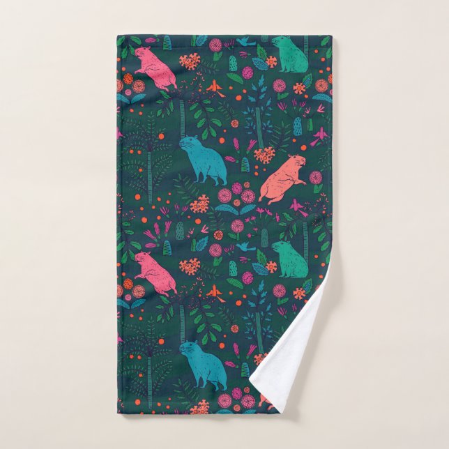 Playful Capybara in the Forest – Tropical Seamless Hand Towel (Hand Towel)