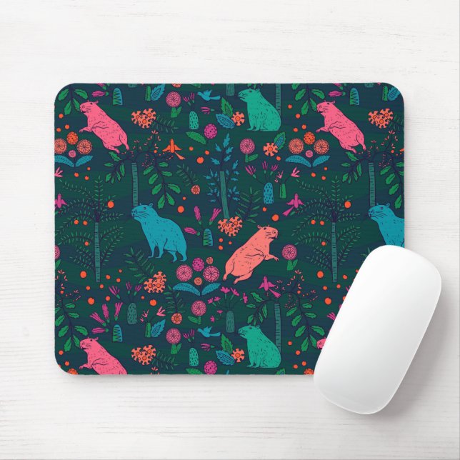 Playful Capybara in the Forest – Tropical Seamless Mouse Pad (With Mouse)