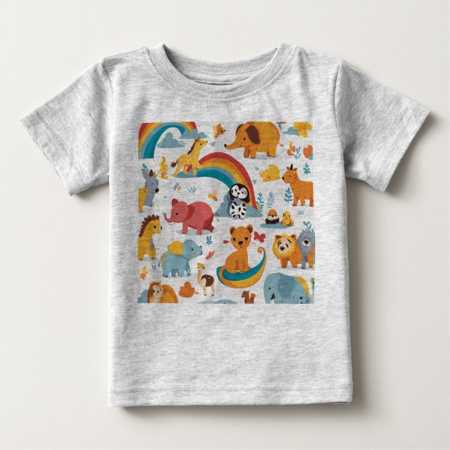 Playful Cartoon Animal T-Shirts for Kids (Front)
