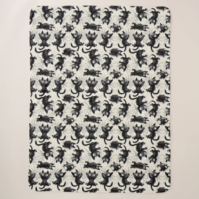 Playful Cartoon Black Cats Pattern Sherpa Blanket (Front)