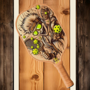 Playful Cartoon Character Carved Wooden Texture Pickleball Paddle