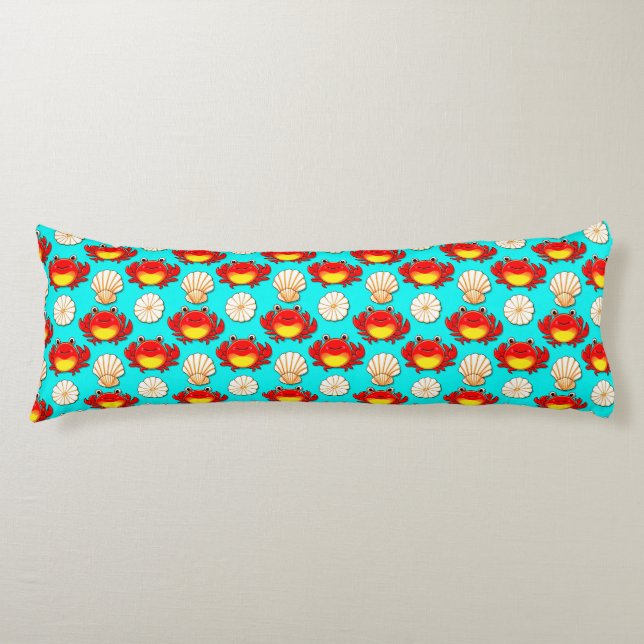 Playful Cartoon Crabs and Seashells Pattern Body Cushion (Front)