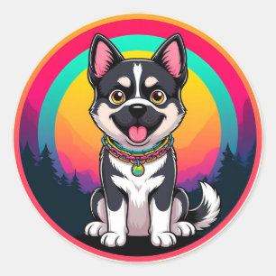Playful Cartoon Dog Classic Round Sticker