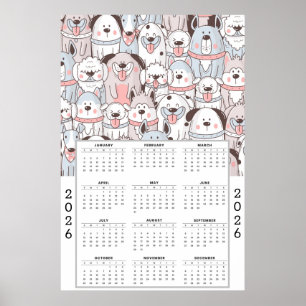 Playful Cartoon Dog Pattern with 2026 Calendar Poster