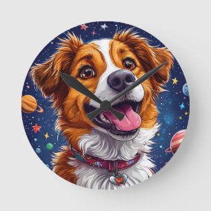 Playful Cartoon Dog with Vibrant Colours Round Clock