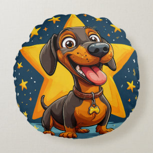 Playful Cartoon Dog with Vibrant Colours Round Cushion