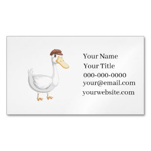 Playful Cartoon Duck with Brown Hat Magnetic Business Card