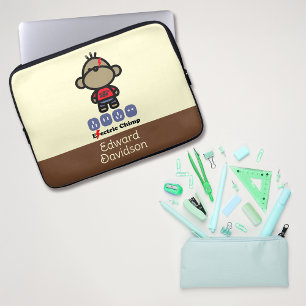 Playful Cartoon Electric Monkey Custom Name Laptop Sleeve