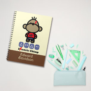 Playful Cartoon Electric Monkey Custom Name Notebook