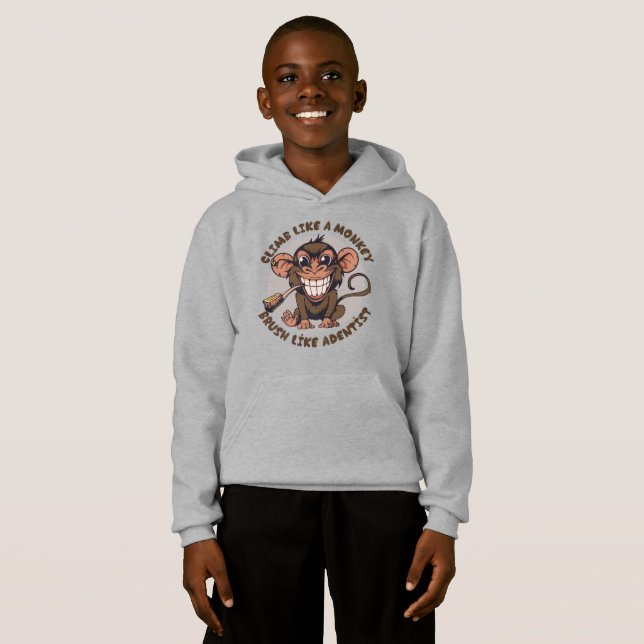 Playful Cartoon Monkey | Kids Pullover Hoodie (Front Full)
