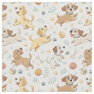 Playful Cartoon Puppy Dogs - Kids Design Pattern Fabric