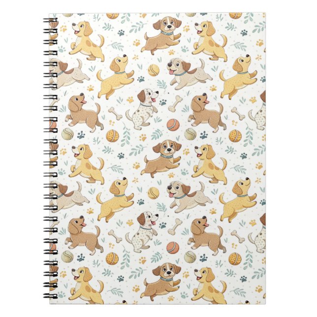 Playful Cartoon Puppy Dogs - Kids Design Pattern Notebook (Front)