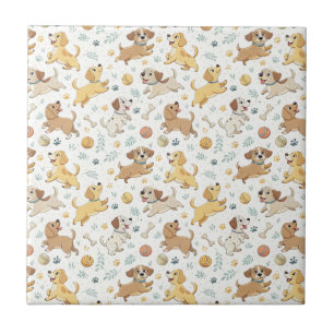 Playful Cartoon Puppy Dogs - Kids Design Pattern Tile