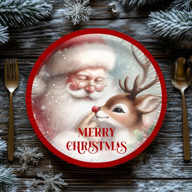 Playful Cartoon Santa Rudolph Holiday Plates (Playful Cartoon Santa Rudolph Holiday Plates)