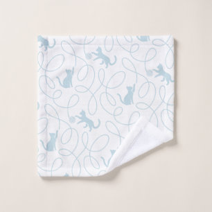 Playful Cat and Yarn Ball Pattern Light Blue Bath Towel Set