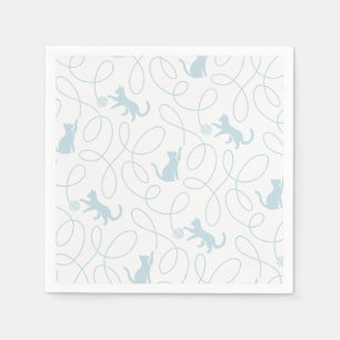 Playful Cat and Yarn Ball Pattern Light Blue Napkin