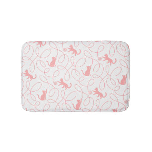 Playful Cat and Yarn Ball Pattern Light Coral Pink Bath Mat