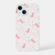 Playful Cat and Yarn Ball Pattern Light Coral Pink