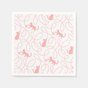 Playful Cat and Yarn Ball Pattern Light Coral Pink Napkin