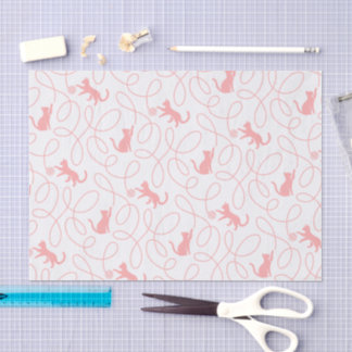 Playful Cat and Yarn Ball Pattern Light Coral Pink Tissue Paper