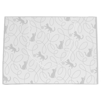 Playful Cat and Yarn Ball Pattern Light Grey Large Gift Bag