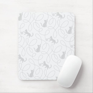 Playful Cat and Yarn Ball Pattern Light Grey Mouse Pad