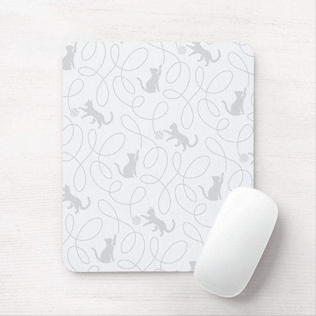 Playful Cat and Yarn Ball Pattern Light Grey Mouse Pad (With Mouse)