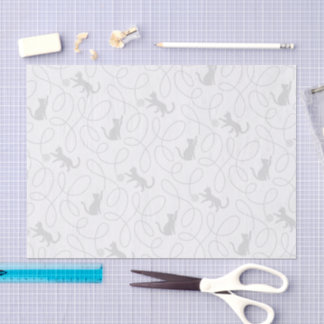 Playful Cat and Yarn Ball Pattern Light Grey Tissue Paper
