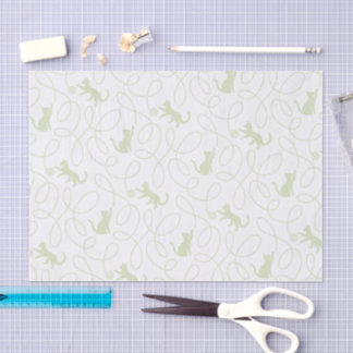 Playful Cat and Yarn Ball Pattern Light Sage Green Tissue Paper