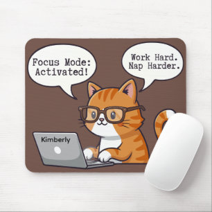 Playful Cat Design Custom Name Mouse Pad