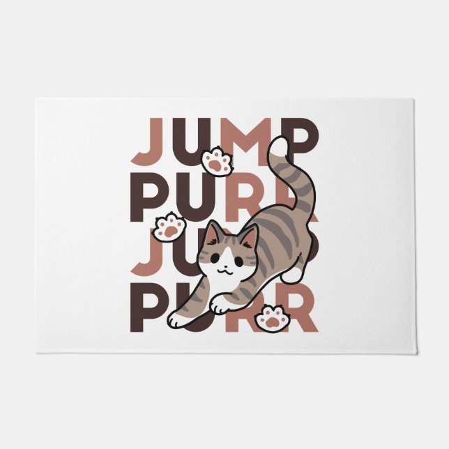 Playful Cat Jump Design - Jump Purr Pun Artwork Doormat (Front)