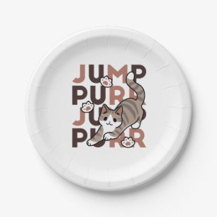 Playful Cat Jump Design - Jump Purr Pun Artwork Paper Plate