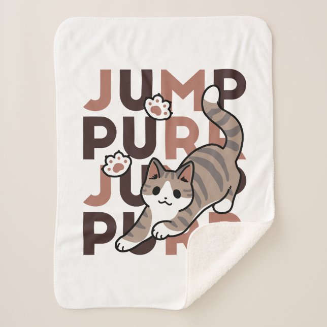 Playful Cat Jump Design - Jump Purr Pun Artwork Sherpa Blanket (Front)