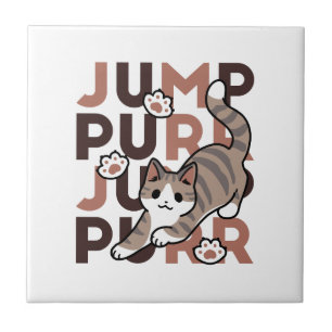 Playful Cat Jump Design - Jump Purr Pun Artwork Tile