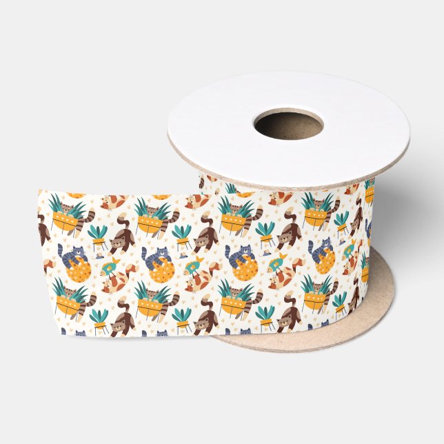 Playful Cat Lover Design Satin Ribbon (Spool)