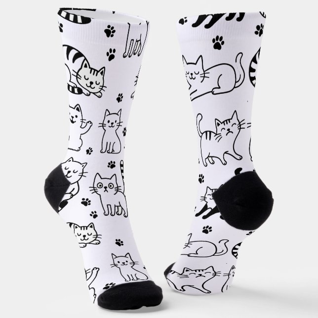 Playful Cat Paw Print Crew Socks (Angled)