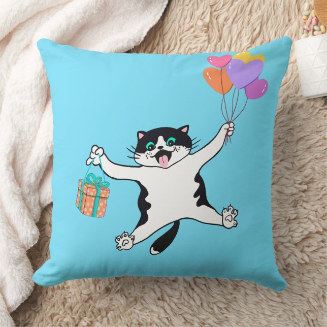 Playful Cat Pillow Pair Mum Gift Neon Blue (Blanket)