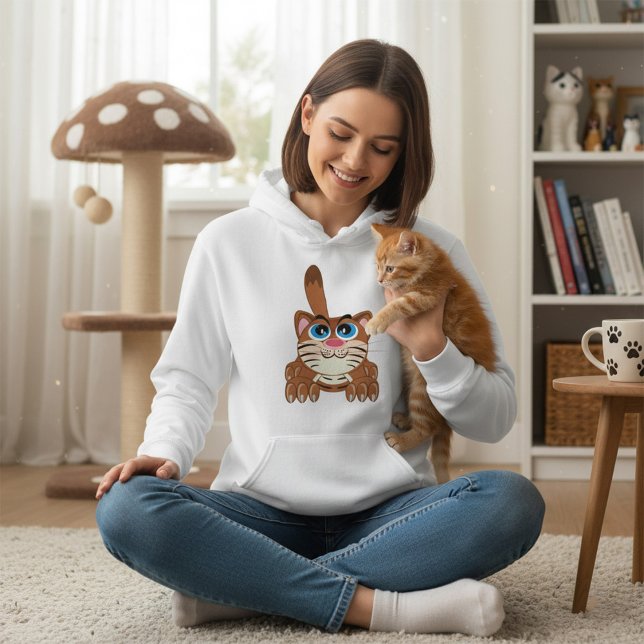 Playful Cat with Big Blue Eyes Fun Whimsical Kitty Hoodie (Creator Uploaded)