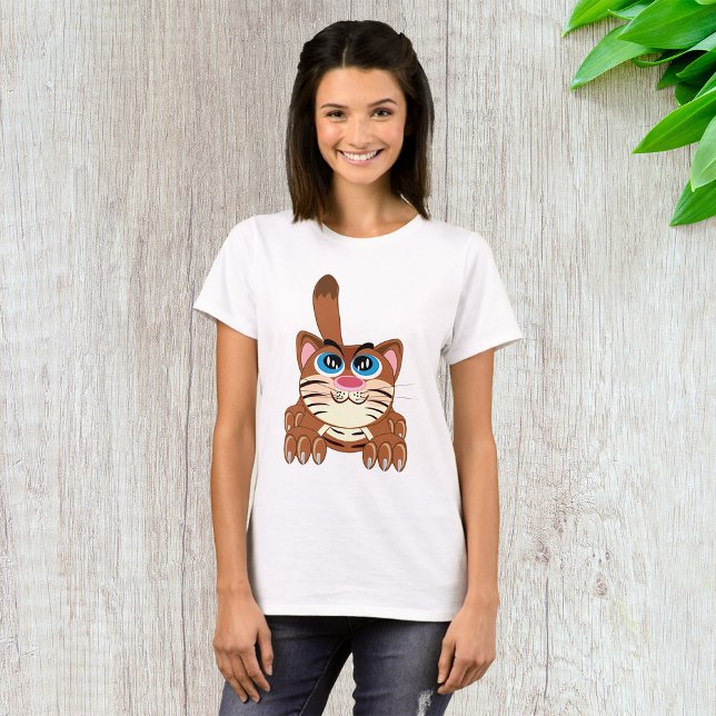 Playful Cat with Big Blue Eyes Fun Whimsical Kitty T-Shirt (Creator Uploaded)