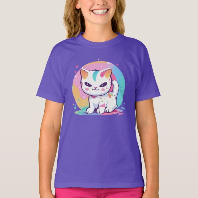 Playful Cat with Colourful Spots T-Shirt (Front)