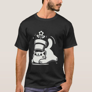Playful Cat with Pot on Head Funny Halloween T-Shirt