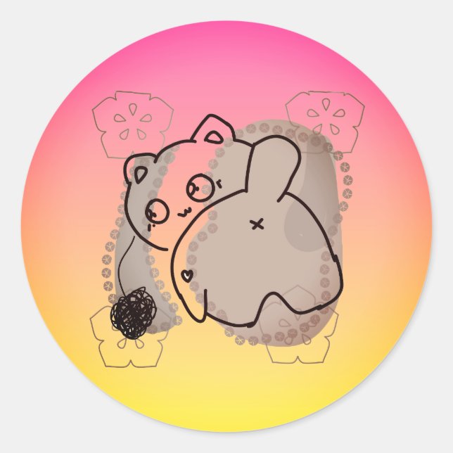 Playful Cat with Yarn Classic Round Sticker (Front)