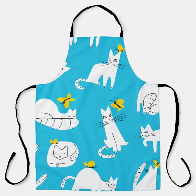 Playful Cats and Butterflies Pattern Apron (Front)