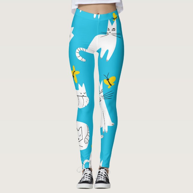 Playful Cats and Butterflies Pattern Leggings (Front)