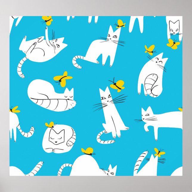 Playful Cats and Butterflies Pattern Poster (Front)
